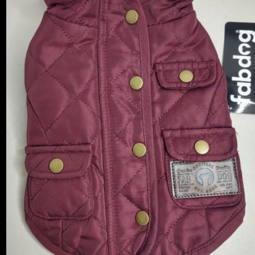 New Fab Dog Burgundy Quilted Barncoat Dog 8" Flannel Lined Coat Size XS (J1)